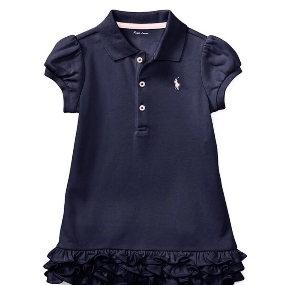 Ralph Lauren Baby Girl Navy Ruffle Polo Dress Pink Embroidered Piny Logo 3 Month